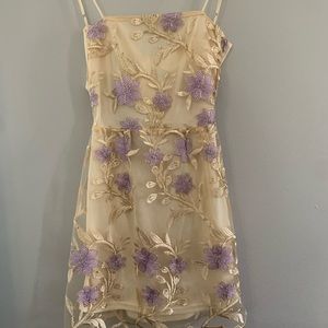 Amari Gold Floral Mesh Dress, size 4
